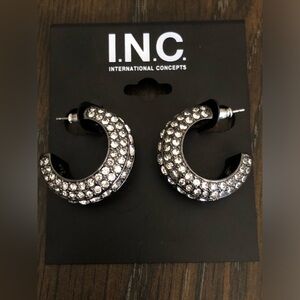 Hematite Pave C-Hoop Earrings Black